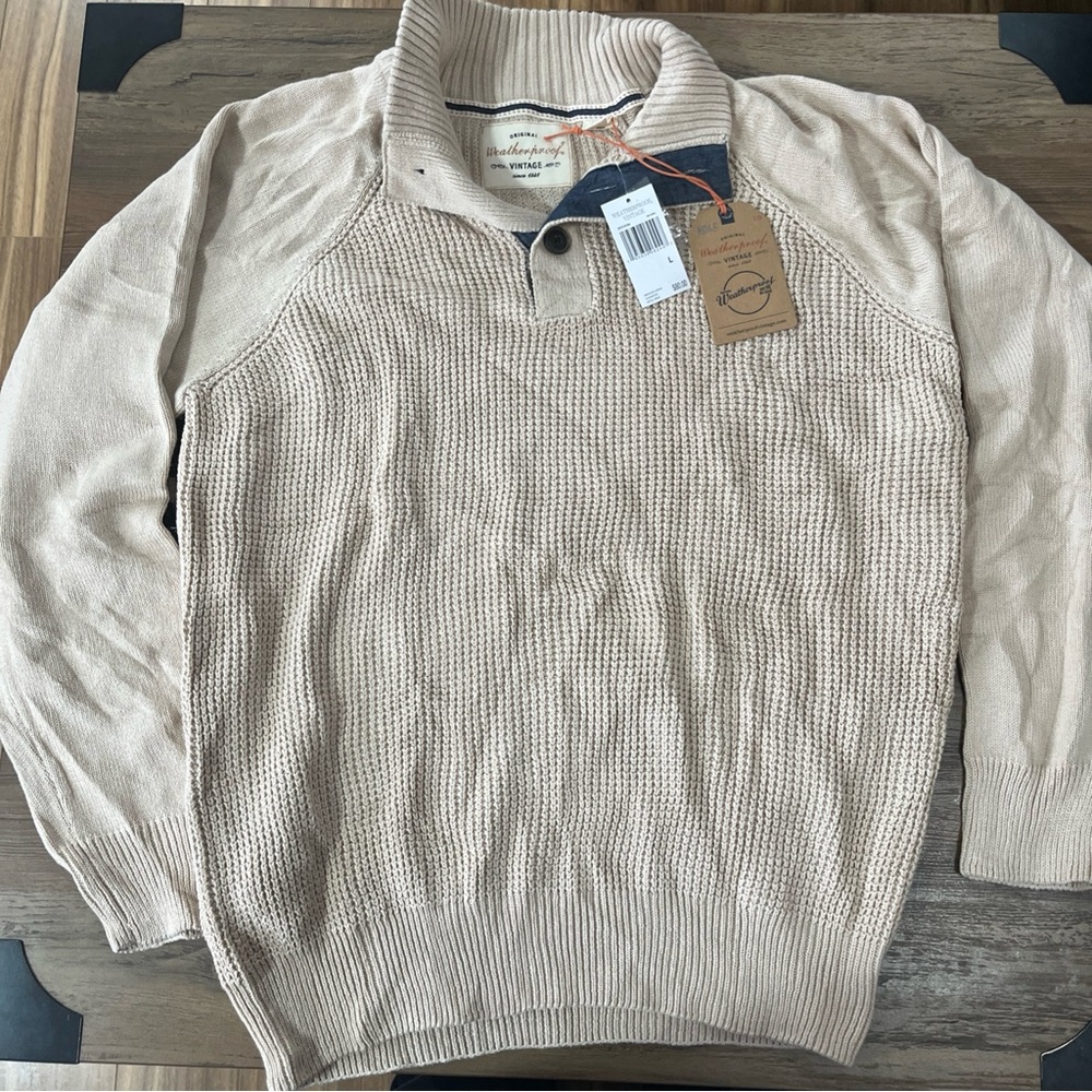 New Weatherproof Vintage Men's Sweater Size L Beige 
Tagged 80 USD